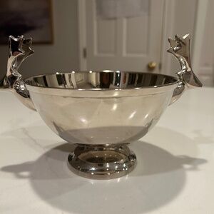 Crate & Barrel Double Stag Reindeer Silver Brass Bowl Christmas Nut Candy Dish